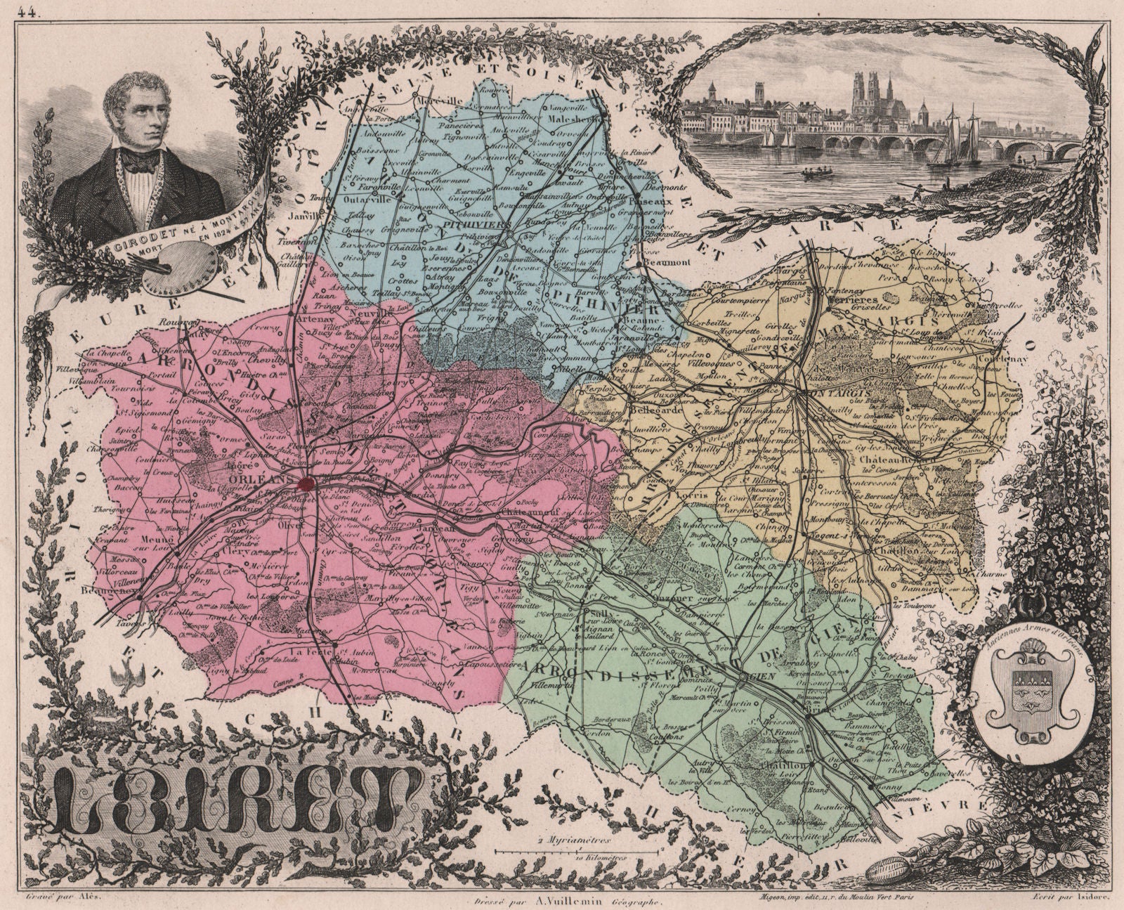 LOIRET. Département. Orléans. Girodet. VUILLEMIN 1879 old antique map chart
